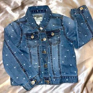 OshKosh Girls Toddler Button Up Blue Jean Jacket Heart Print 5T